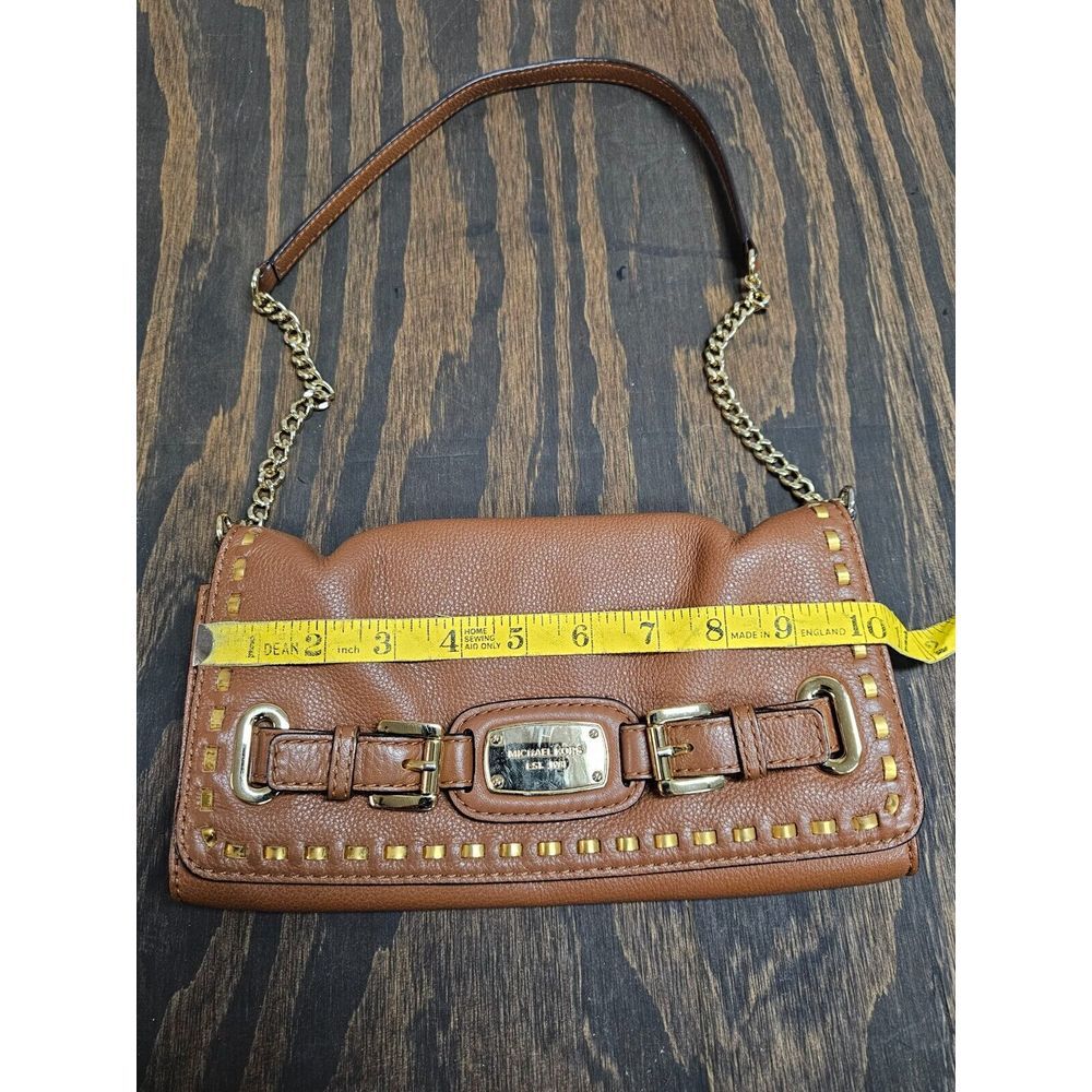 Michael Kors Hamilton Clutch Shoulder Bag Whipped Brown Leather‎ Purse - Picture 9 of 10